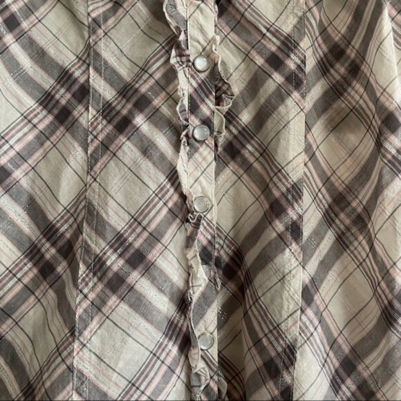 Vintage GUESS Jeans Plaid Short Sleeve Button Up Top - Picture 5 of 8